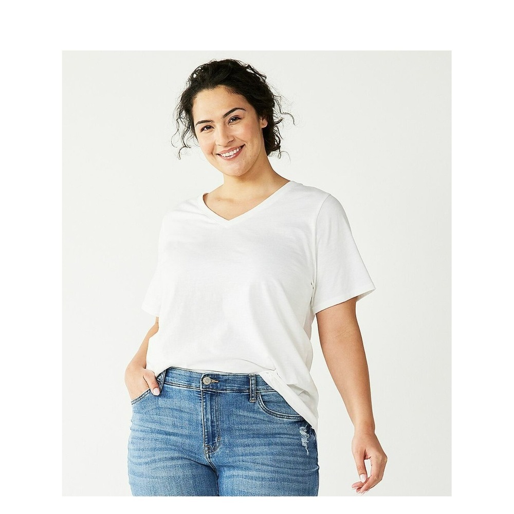 NWT 4XL Sonoma Women's Plus Size Everyday Tee V-Neck Short Sleeve White‎ Shirt - Picture 4 of 4
